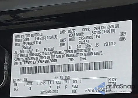 2022 Ford F-150 Xlt from USA, damaged, VIN 1FTEW1EPXNFB87669